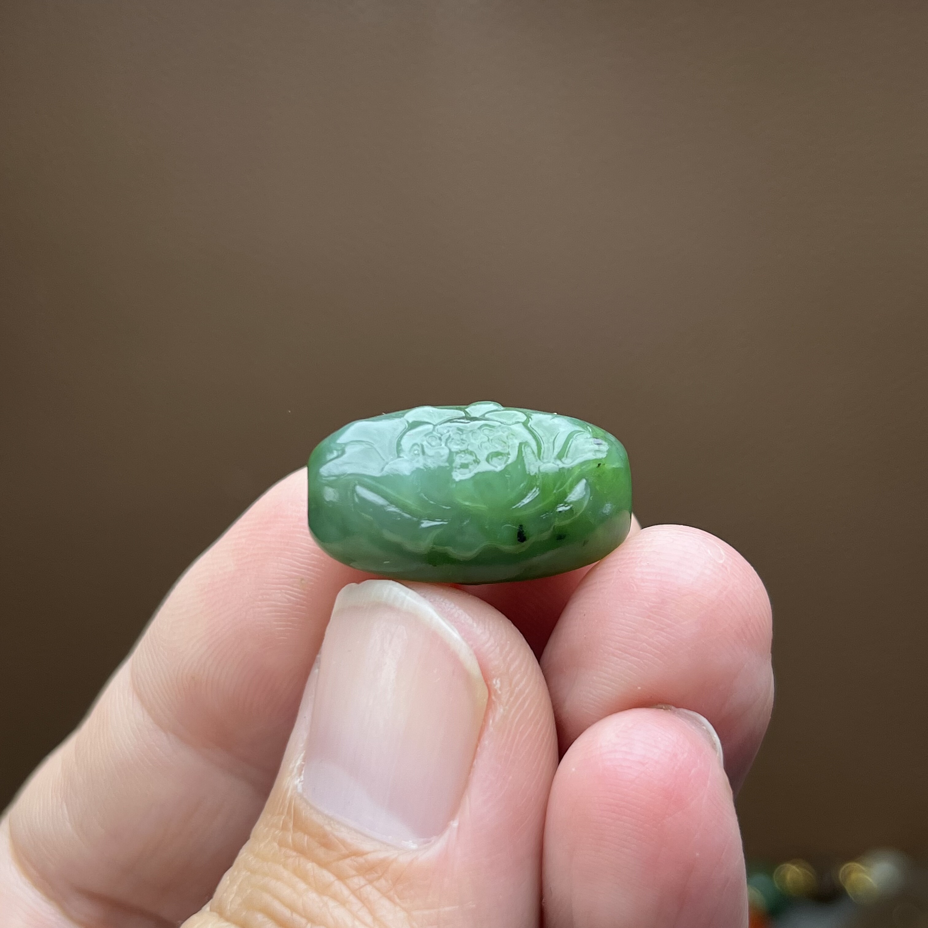 天然和田玉碧玉牡丹花桶珠单珠花开富贵散珠文玩配饰国风diy配件