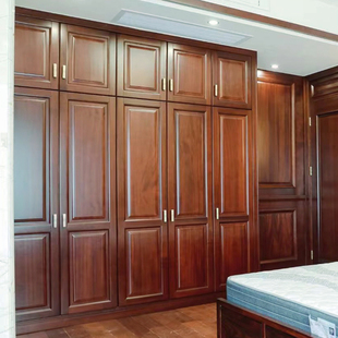 新中式全屋定制衣柜实木别墅衣帽间整体现代轻奢樱桃木衣橱成都