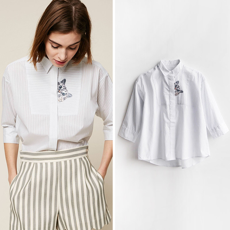 洛城记 美代  paul&joe sister 中袖探头猫条纹衬衫 国现