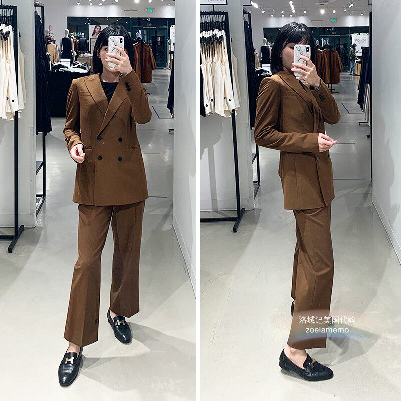 洛城记 美代 $425 Theory 初剪羊毛混纺焦糖色西装西裤