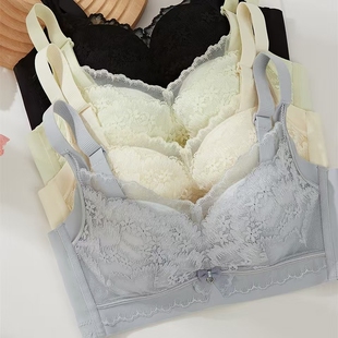 金冠夫人内衣小胸宝607AB杯中厚聚拢性感无钢圈滑滑杯4扣蕾丝文胸