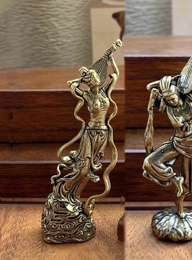 纯黄铜敦煌飞天女神像摆件纪念品