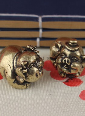 纯黄铜生肖猪小摆件实心婚猪