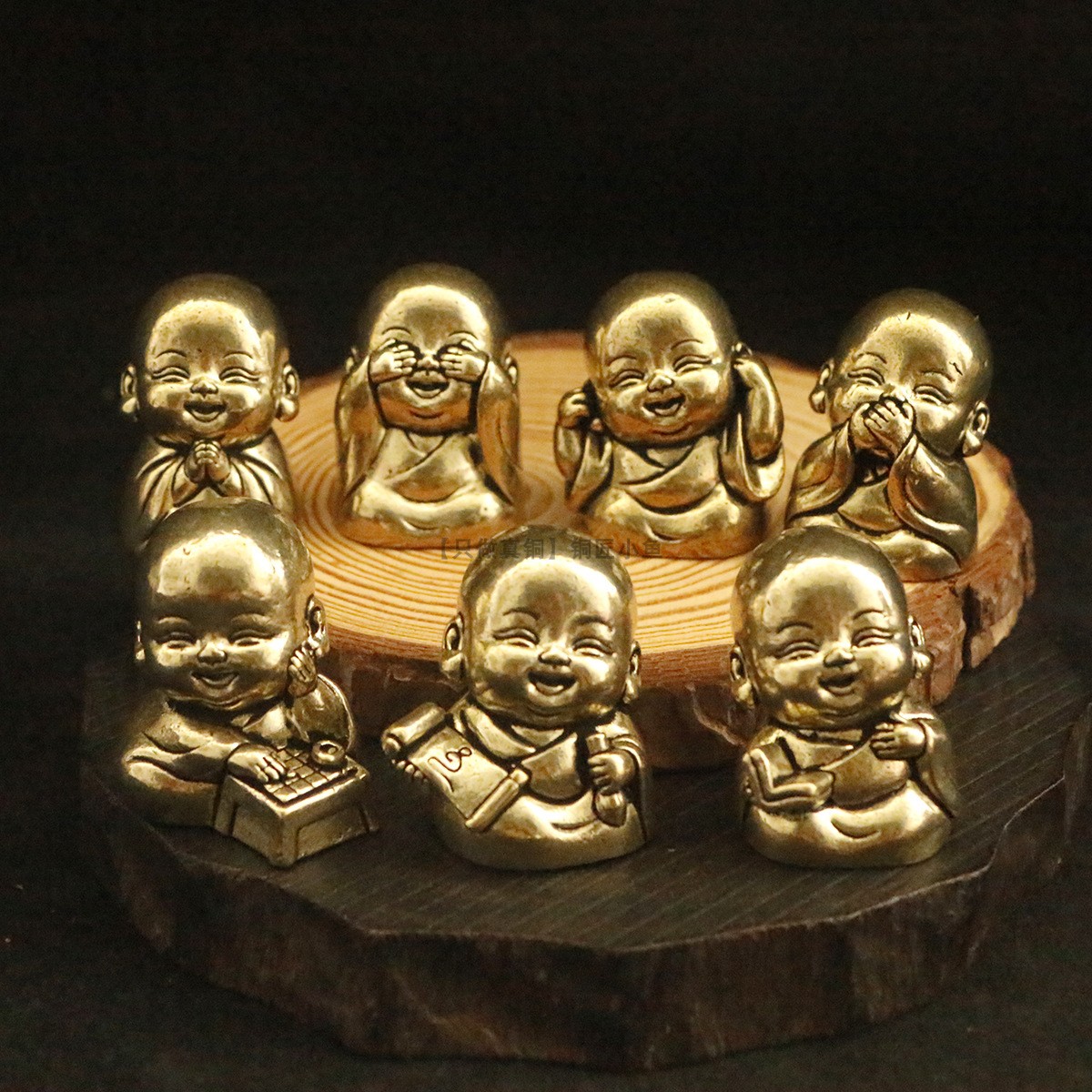 纯黄铜和尚摆件可爱四不小和尚
