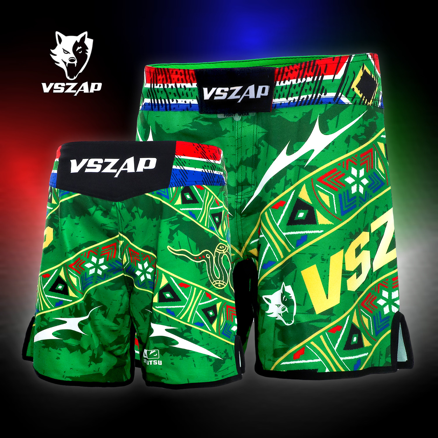 VSZAP格斗踢拳击运动训练MMA绿色蛇影短裤男速干泰拳搏击UFC比赛