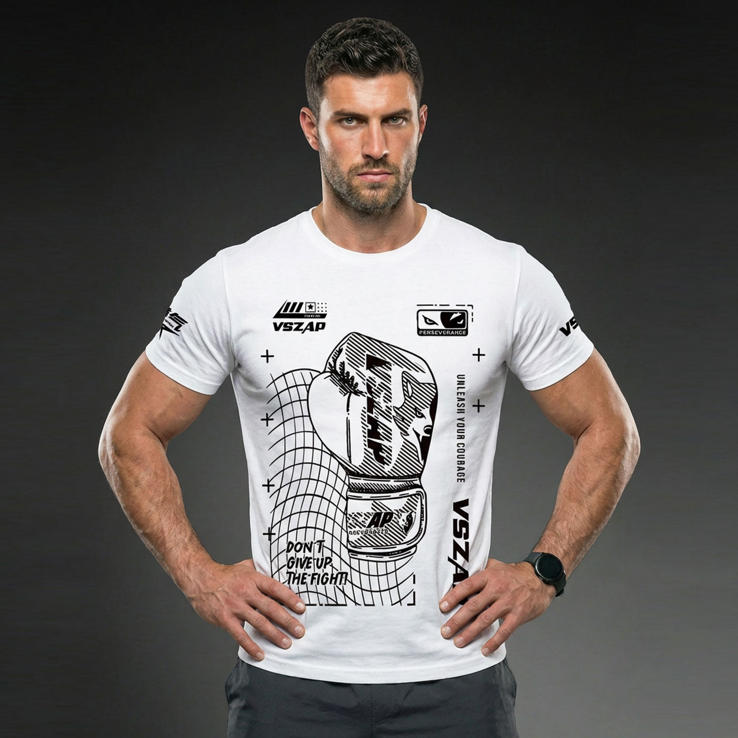 VSZAP拳击服运动纯棉弹力训练短袖T恤男运动综合格斗搏击踢拳MMA