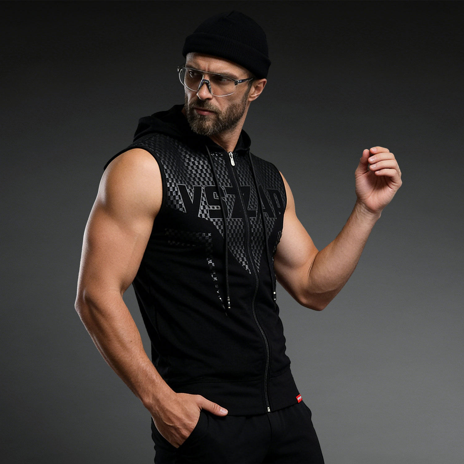 VSZAP夏季外套运动健身连帽无袖纯棉格斗MMA搏击修身卫衣开衫马甲