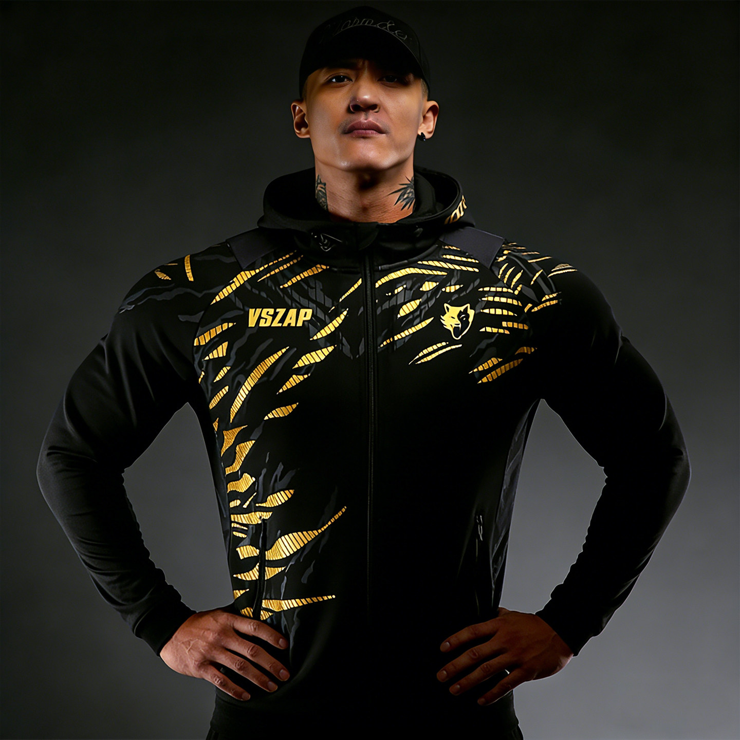 VSZAP搏击速干烫金拼接泰拳MMA训练男运动健身拳击服UFC套头卫衣