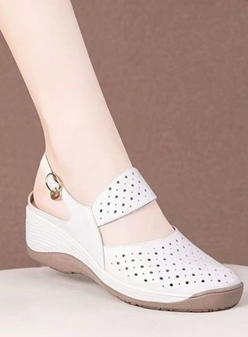 2025早春软皮包头镂空洞洞鞋女鞋夏季新款圆头轻便舒适大码新中式