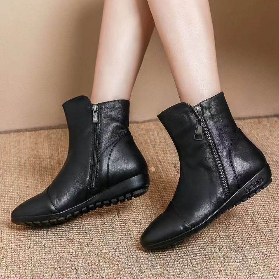 软皮短靴平底马丁靴女皮鞋软皮靴子女加绒妈妈鞋棉鞋女冬软底女靴,女鞋,时装靴,淘宝优惠券,粉丝福利购,淘宝优惠卷