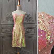 H030粉红色美人鱼短款抹胸礼服连衣裙亮片blingbling 宴会度假