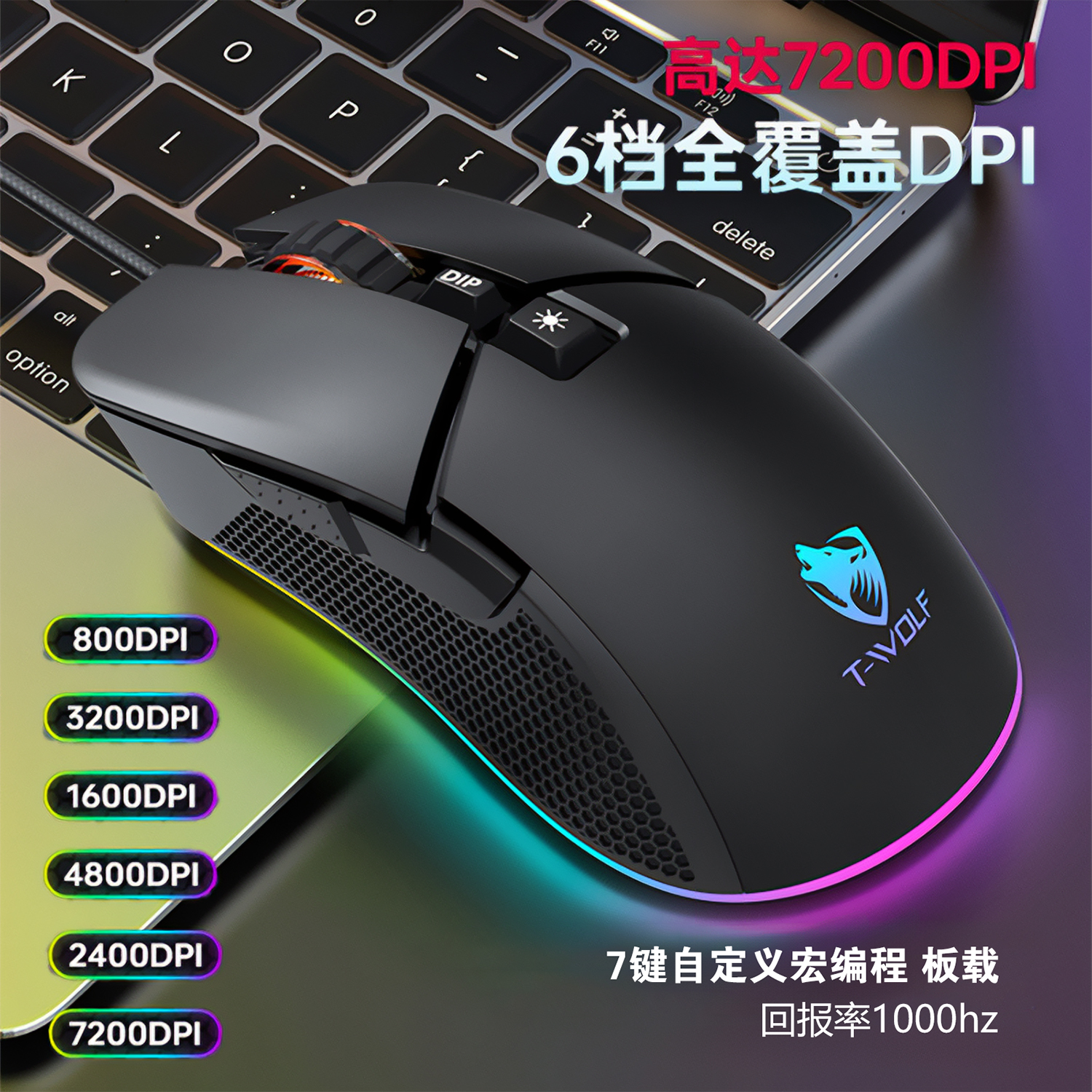 有线USB游戏鼠标电竞机械RGB发光跑马灯7键自定义宏编程吃鸡LOL