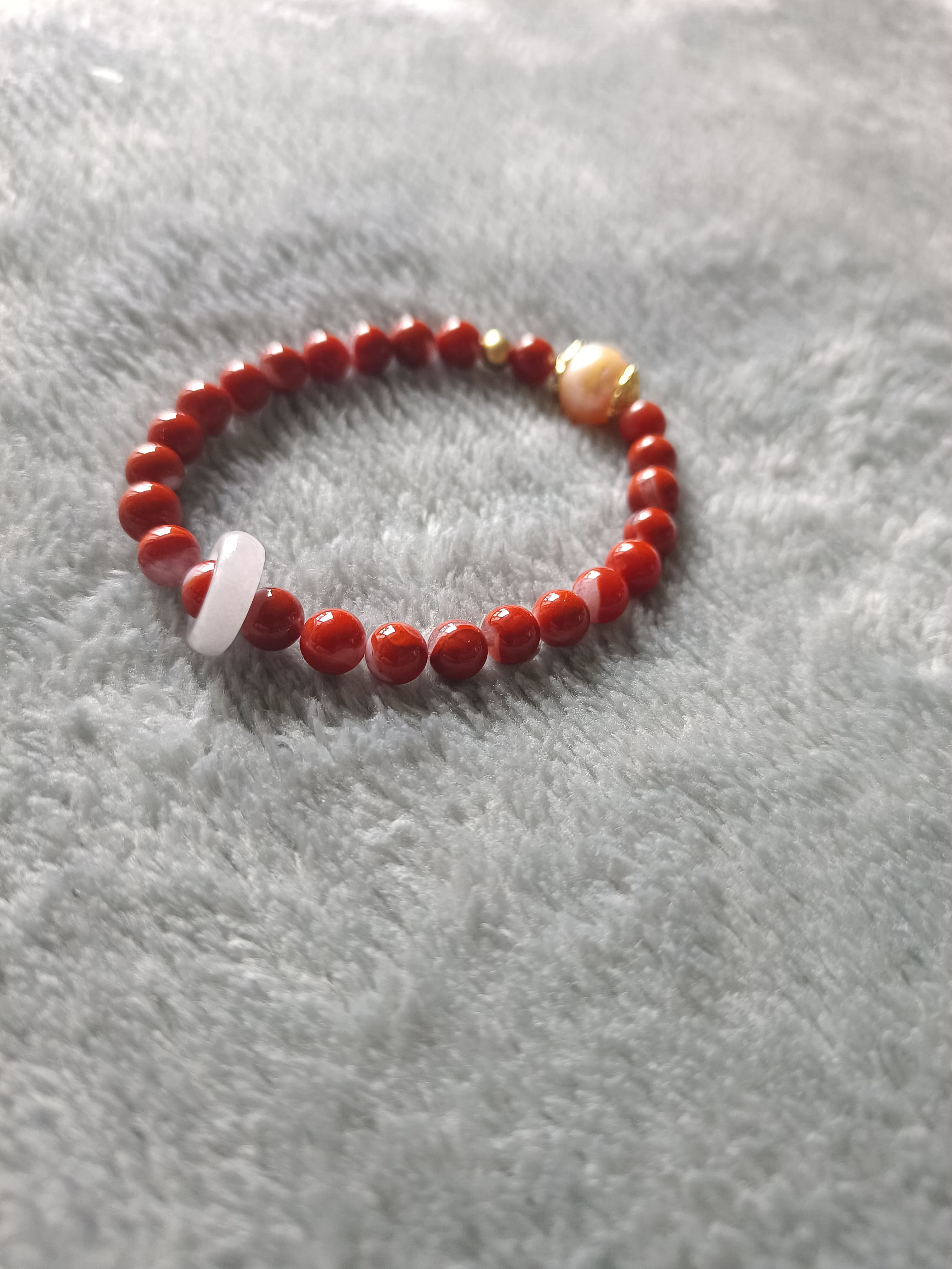 「你说的红」天然珍珠南红柿子红锦鲤开口笑和田玉手串「原创」