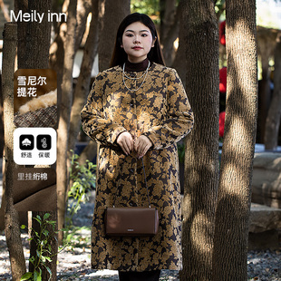 秋冬中长款 美丽客栈拜占庭蔷薇外套胖MM大码 复古宫廷风绗棉大衣女