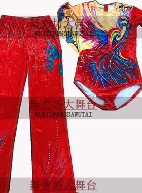 有氧体操服 大众健美操比赛服 踏板体操服 印花烫钻款D-12351