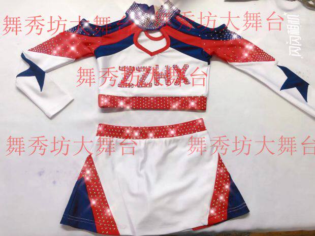 新款啦啦操服 大众啦啦操技巧啦啦操比赛服 学生演出服套装白色