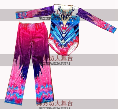 有氧体操服 大众健美操比赛服 踏板体操服 印花烫钻款D-12347