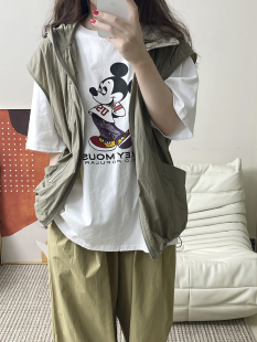 背心女夏马甲 帅气休闲宽松马夹纯色连帽薄款 TYJR夏季 新款