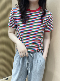 显瘦条纹短袖 SUPERXUE夏季 修身 韩版 t恤女 新款