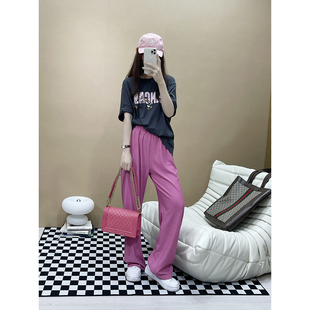 休闲高腰显瘦垂感宽松阔腿裤 superxue 爆款 子女夏新款 粉色裤