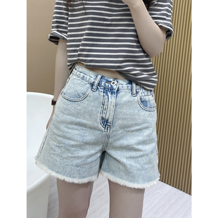高腰显瘦直筒宽松热裤 superxue 新款 女夏季 子 毛边牛仔短裤
