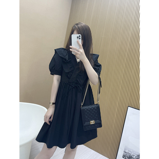 短裙子 小众设计气质v领泡泡袖 superxue 荷叶边连衣裙女夏新款