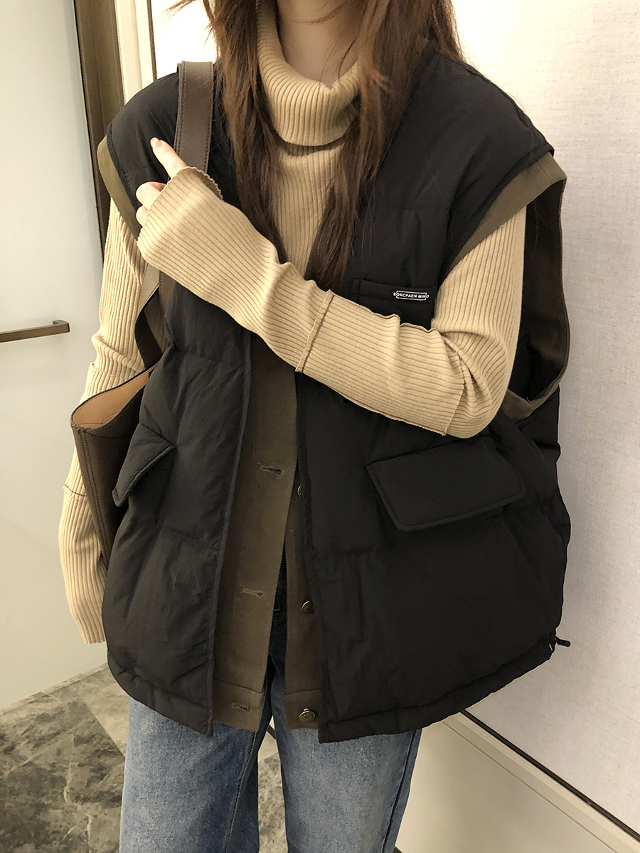 韩版V领白鸭绒羽绒马甲