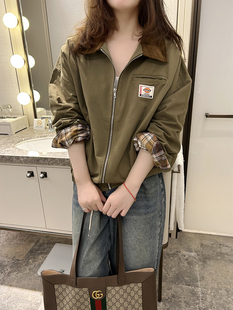 帅气军绿色拼接撞色外套女士上衣工装 新款 百搭 春季 superxue