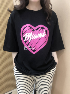 宽松休闲短袖 韩版 圆领t恤女爱心印花上衣 新款 BOBO1972夏装