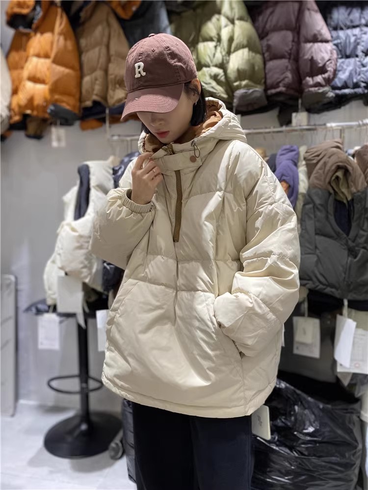 韩版中长连帽白鸭绒羽绒服