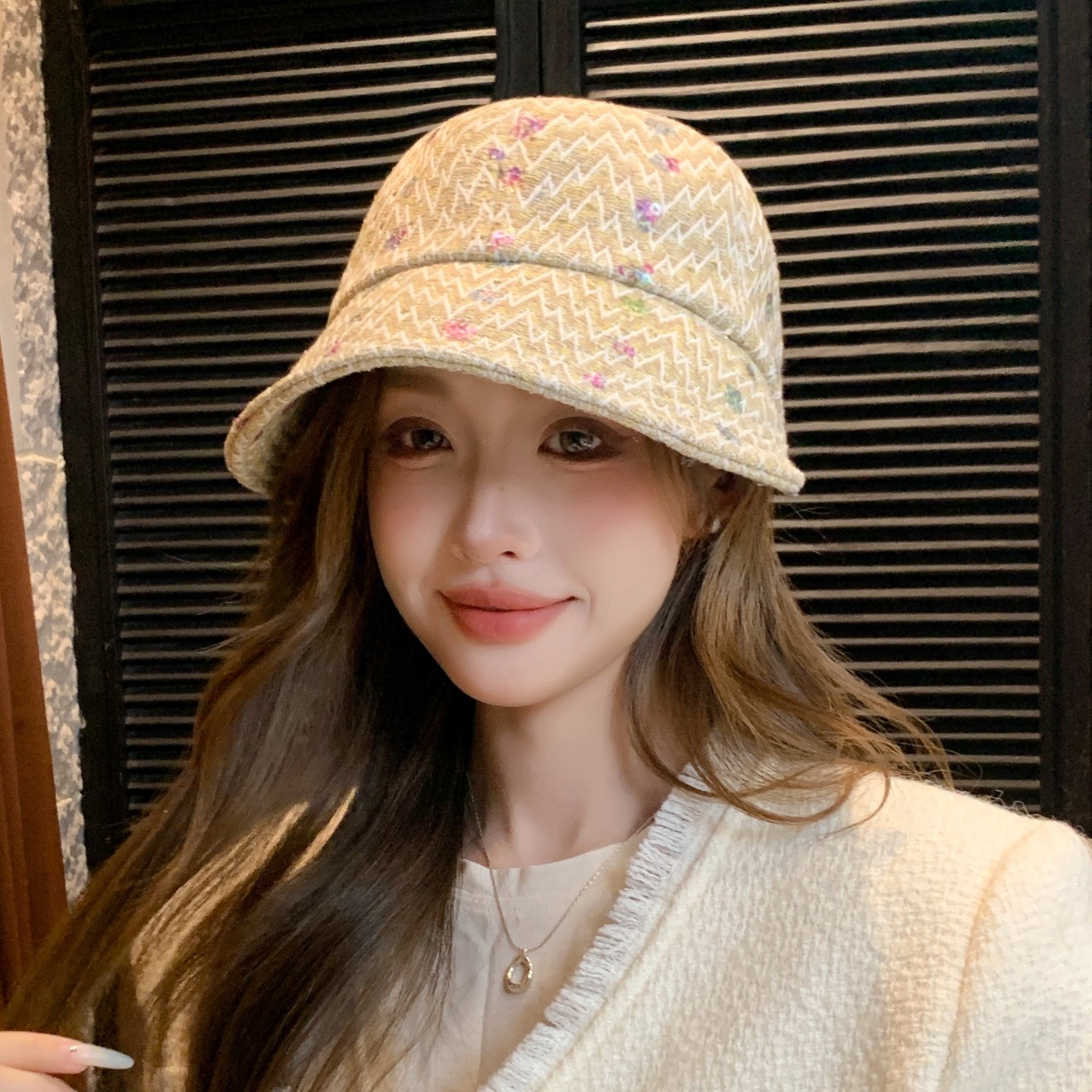 韩系甜美可爱彩色印花宽檐显脸小渔夫帽子女春秋季时尚百搭水桶帽