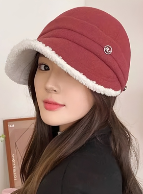 秋冬渔夫帽女大头围显脸小鸭舌帽