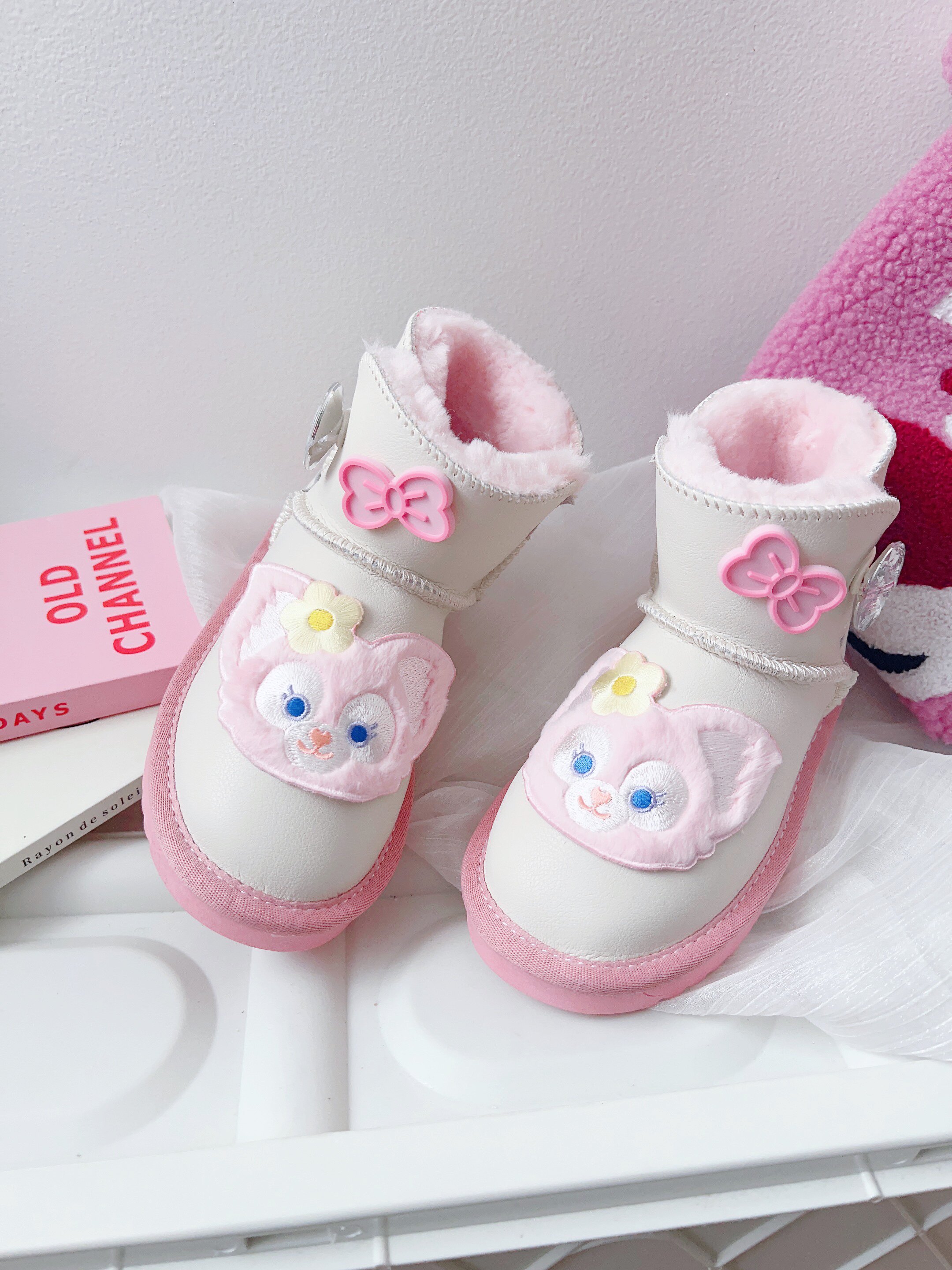 女童雪地靴2022冬季粉色贝儿公主加绒加厚防滑真皮亲子母女棉靴