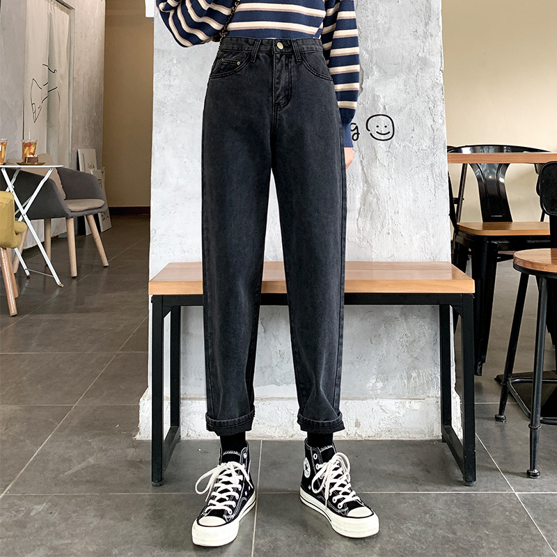 早秋穿搭显瘦百搭牛仔裤大码胖妹妹mm新款哈伦裤女灰色学生潮