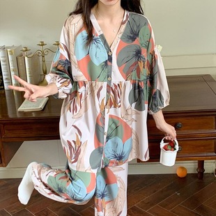 春秋款 Pajamas睡衣女七分袖 薄款 慵懒风休闲风可外穿家居服套装