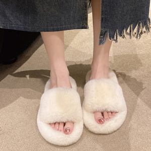 白色毛毛拖鞋女外穿夏天春秋冬孕妇大码室内家居法式晚风毛绒棉拖