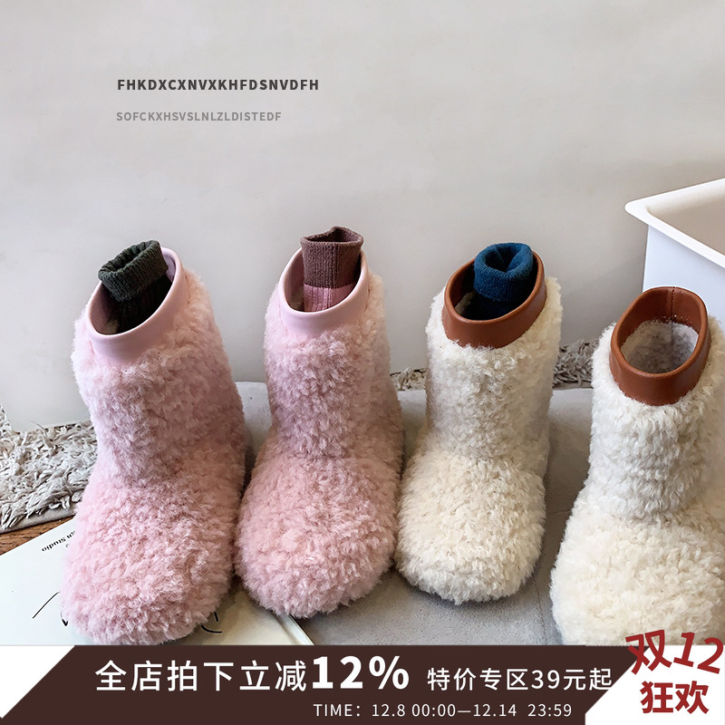韩版儿童毛毛鞋加绒棉靴保暖童鞋