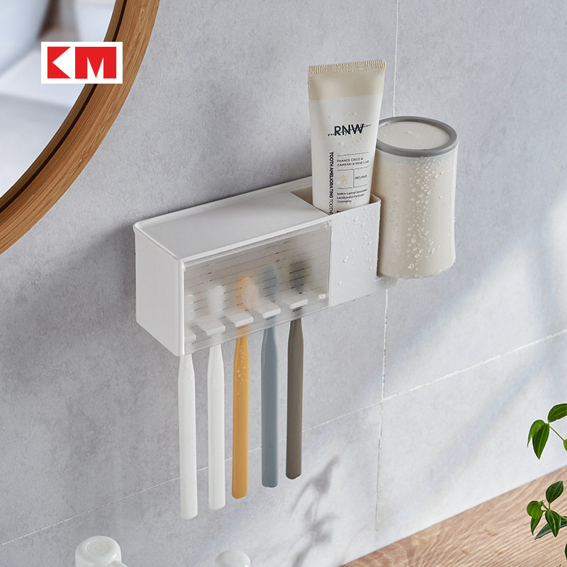 出口日本KM牙刷牙杯置物架贴壁式免打孔漱口杯挂墙卫生间牙具收纳,家装主材,牙刷牙杯架/漱口杯,淘宝优惠券,粉丝福利购,淘宝优惠卷