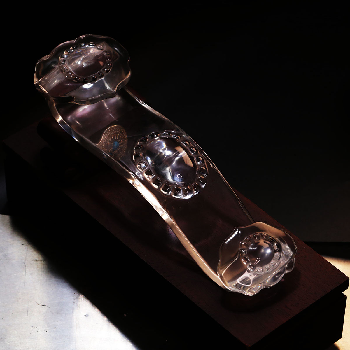 红锦添天然白水晶如意把玩件手把件摆件吊坠