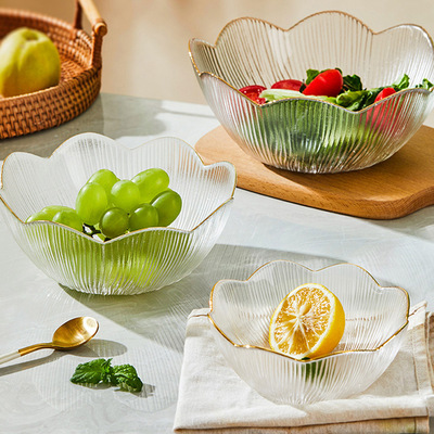 Nordic Round Glass Bowl, High-looking Fruit Salad Bowl For H