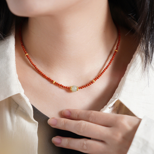 珞有时「红云托玉」国风新中式天然南红项链龙年本命年饰品