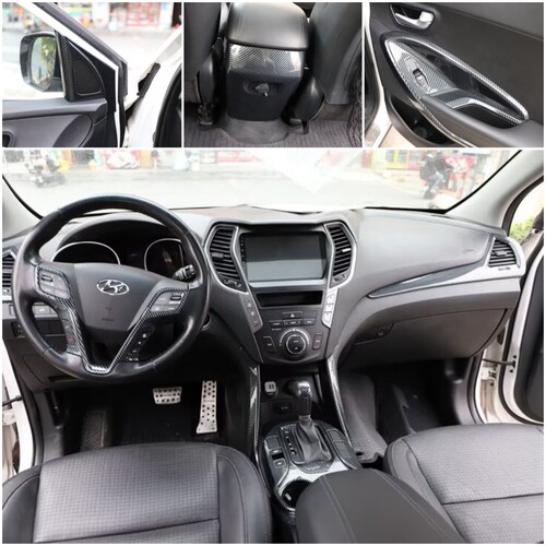 适用于13-18款现代胜达碳纤维桃木内饰贴 改装中控排挡方向盘贴