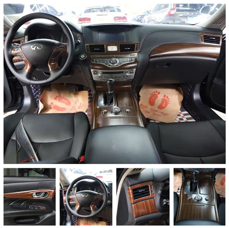 适用于13-19款英菲尼迪q70碳纤维桃木内饰贴改装中控方向盘前台