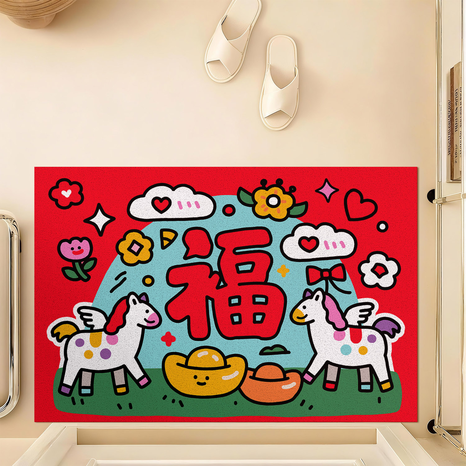 糊涂娘娘2026春节马年新款地垫入户门垫门口红色喜庆丝圈装饰地毯