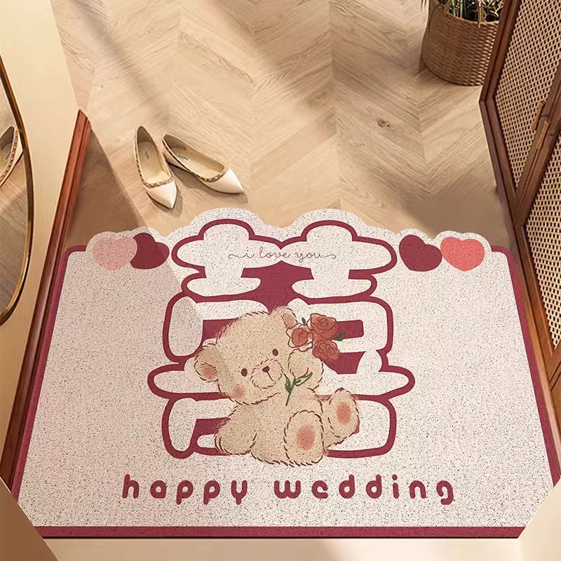 新婚丝圈地垫结婚入户门垫门口喜庆喜字红色进门耐脏防滑pvc地毯