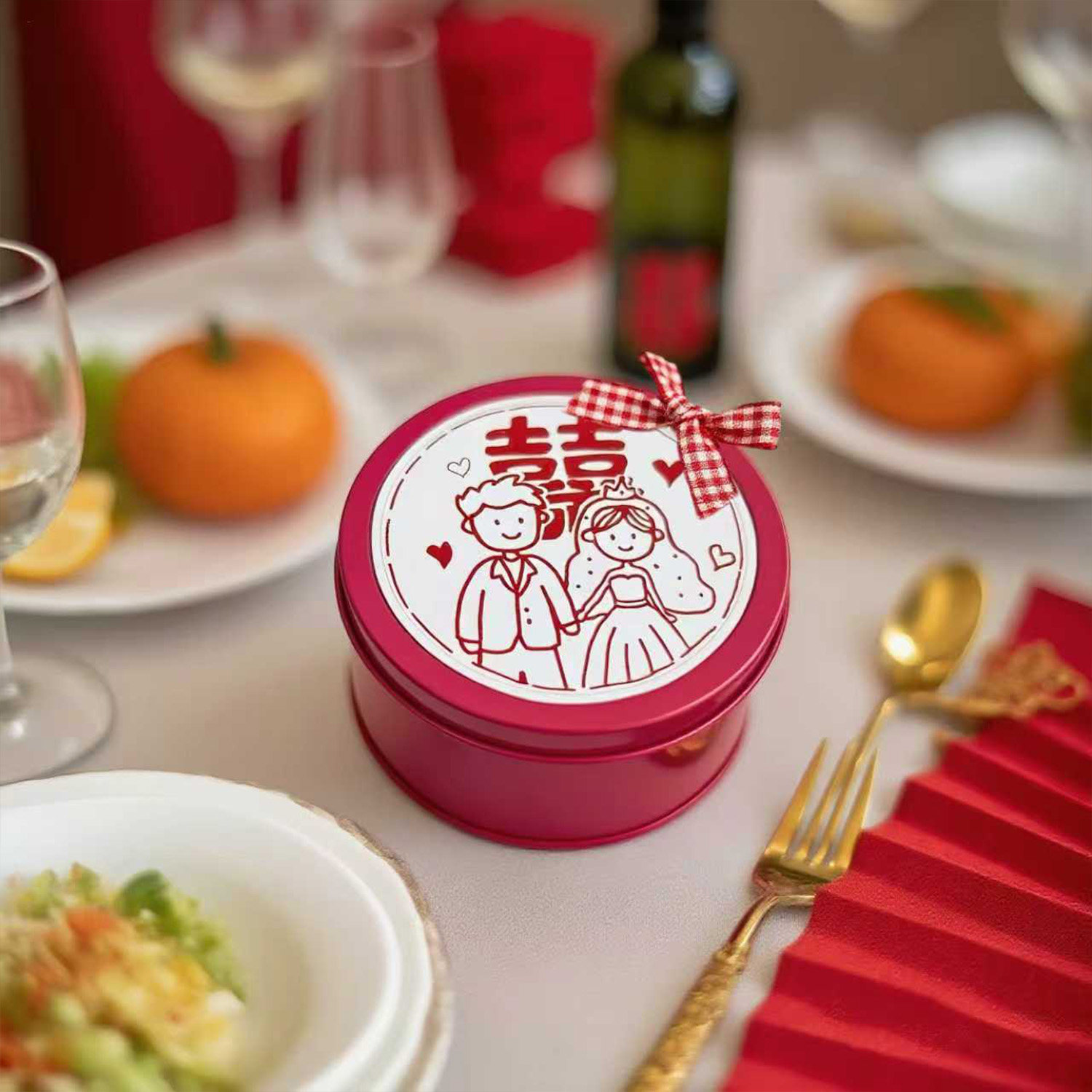 糊涂娘娘新款红色中式创意喜糖盒铁盒结婚婚礼糖果礼盒装空盒糖罐