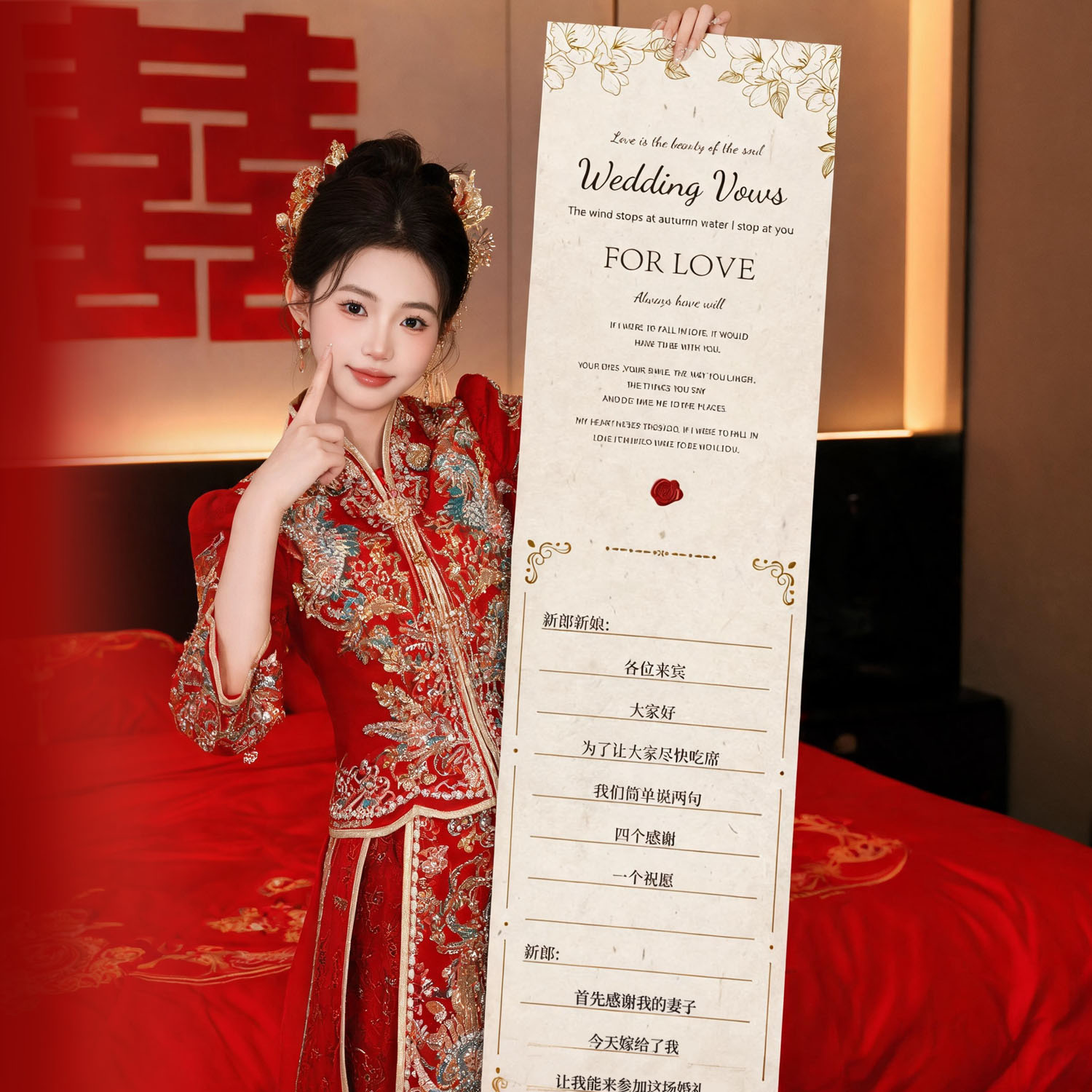 超长誓词结婚拍照道具誓言书致辞婚礼卷轴条幅新人誓约书拍摄发言