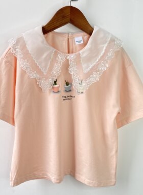 女童大童娃娃领淑女纯棉短袖半袖