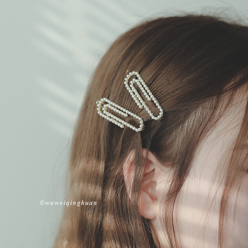 法式珍珠回形针发夹巴黎复古刘海