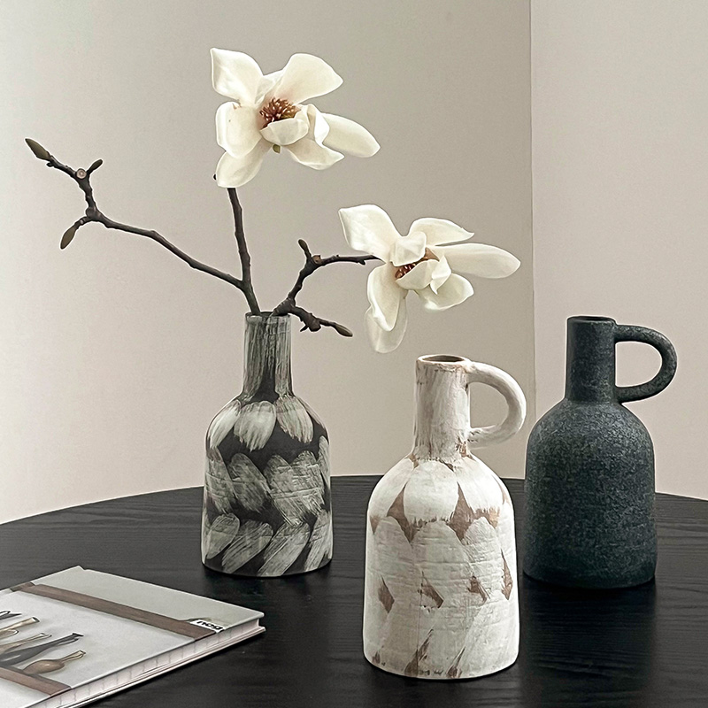 枝悟 侘寂风提壶花瓶 复古做旧陶瓷鲜花水培器皿家居民宿装饰摆件